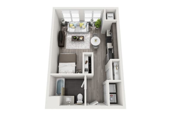 1 Bedroom, 1 Bathroom - Floor Plan N1 at 11 Cooper Apartments, New Jersey