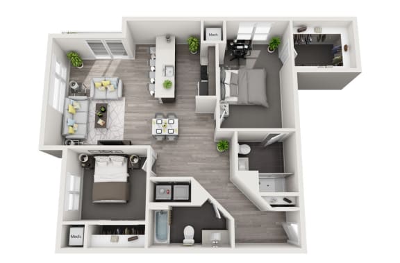 2 Bedroom, 2 Bathroom - Floor Plan E at 11 Cooper Apartments, New Jersey, 08102