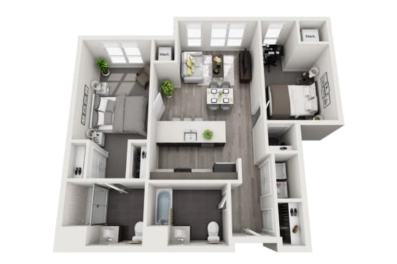 2 Bedroom, 2 Bathroom - Floor Plan J at 11 Cooper Apartments, Camden , NJ