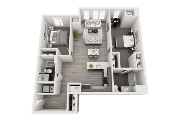 2 Bedroom, 2 Bathroom - Floor Plan K at 11 Cooper Apartments, New Jersey