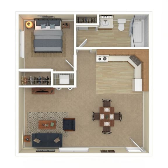 a bedroom floor plan with a living room and a dining room