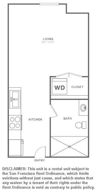 A floor plan of a rental unit with a disclaimer at the bottom.