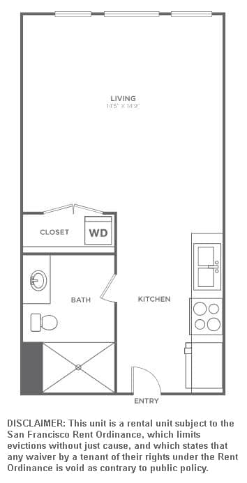 A diagram of a rental apartment with a disclaimer at the bottom.