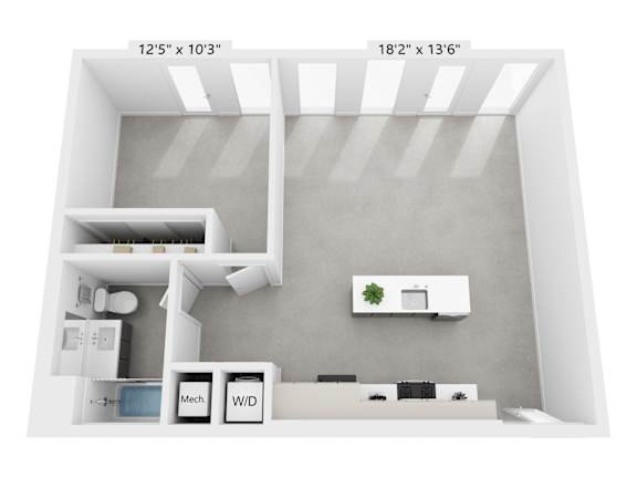 A diagram of a kitchen with a sink, stove, and refrigerator.