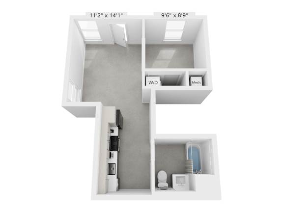 A diagram of a floor plan for a small apartment.