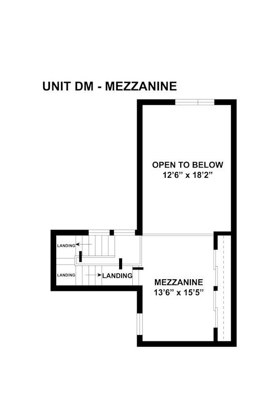 A floor plan for a unit named Mezzanine shows a second story landing with two doors.