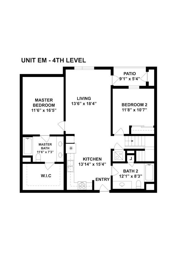 A black and white image of a floor plan for a 4th level unit.
