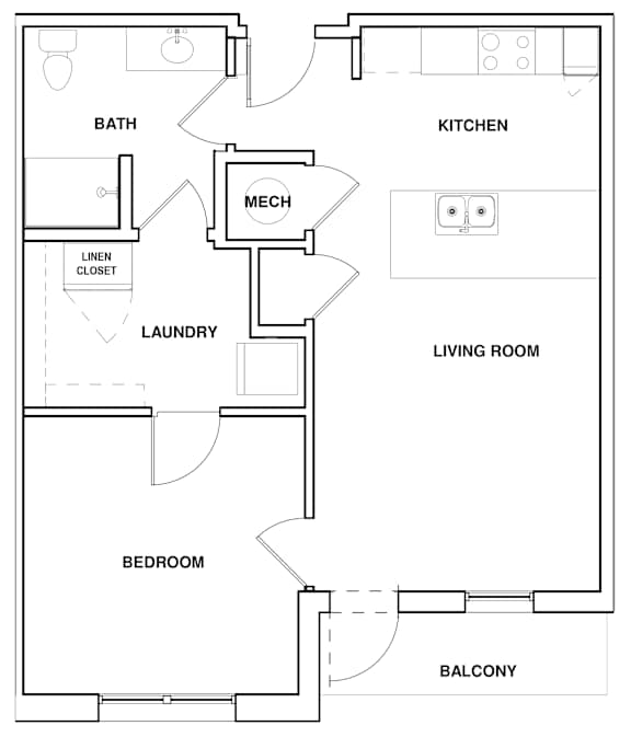 A floor plan of a home with a laundry room and a balcony.