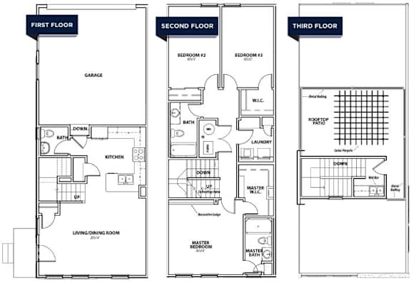 C2 3 bed 2.5 bath Floor plan 1559 sqft at 7th Street Brownstones, Indigo Living, IA, Iowa