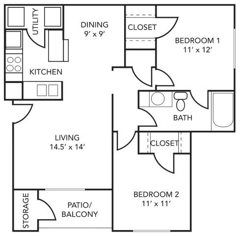 2 Bedroom Floor Plan at 92West, Iowa