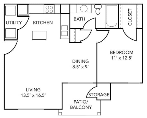 1 Bedroom Floor Plan at 92West, West Des Moines, IA