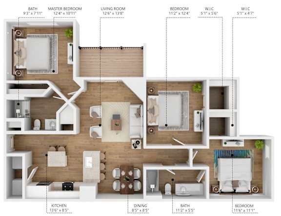 A floor plan of a house with labeled rooms and dimensions.