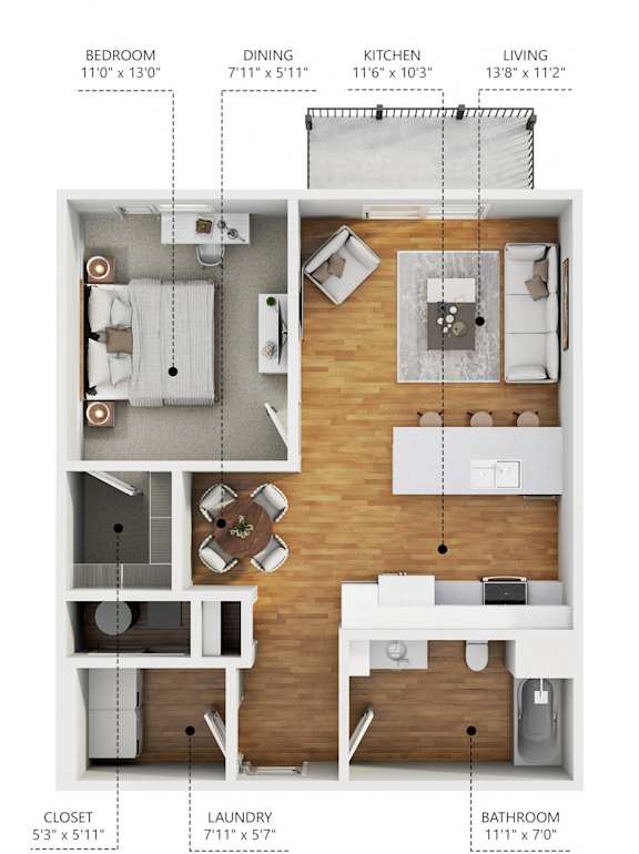 Floor Plan  A diagram of a house showing the dimensions of each room.