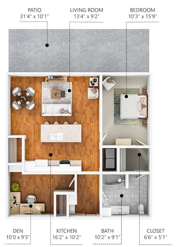 A diagram shows the layout of a home with a living room, kitchen, and bedroom.