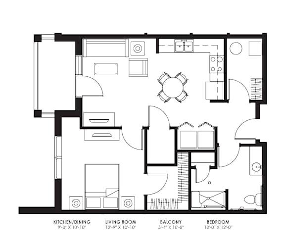 A black and white image of a floor plan for a house with labeled rooms.