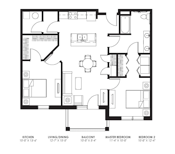 A black and white image of a floor plan for a house with labeled rooms.