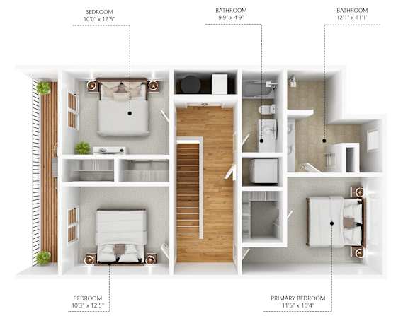 A diagram shows the layout of a two-bedroom apartment with dimensions for each room.