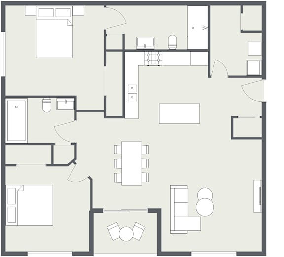 A floor plan of a house with multiple rooms and furniture layout.