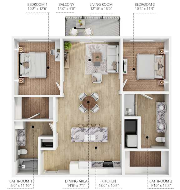 2 bed 2 bath A at Callaway at Holland Pointe Apartments, Norwalk, Iowa