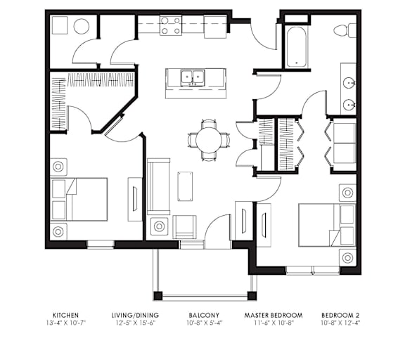 A black and white image of a floor plan for a house with labeled rooms.