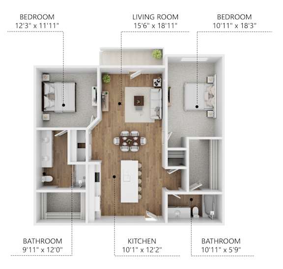 Floor Plan  A diagram of a house layout with four bedrooms, a living room, a kitchen, a bathroom, and a dining area.
