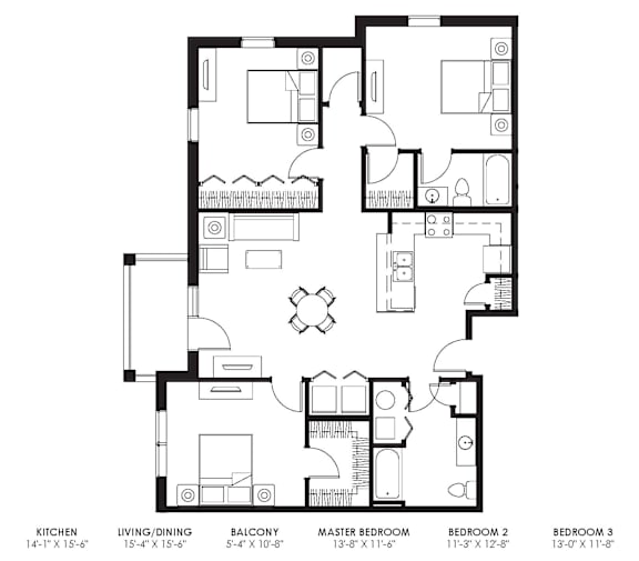A black and white image of a floor plan for a house with labeled rooms.