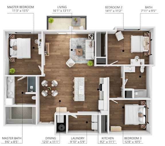 Floor Plan  A diagram of a house layout with labeled rooms and their dimensions.