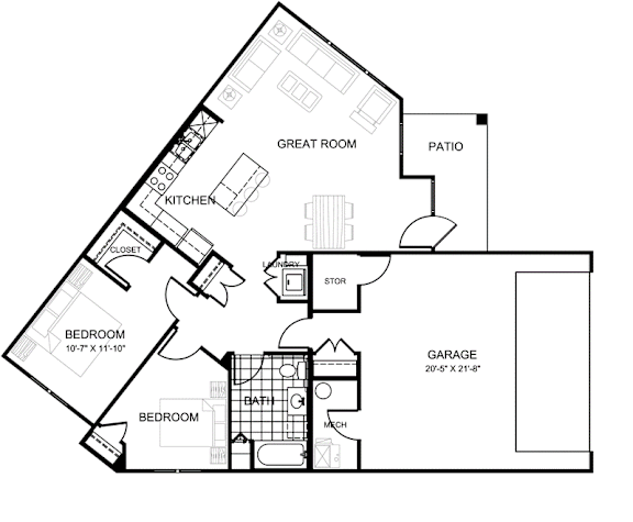 A black and white floor plan of a house with labeled rooms.