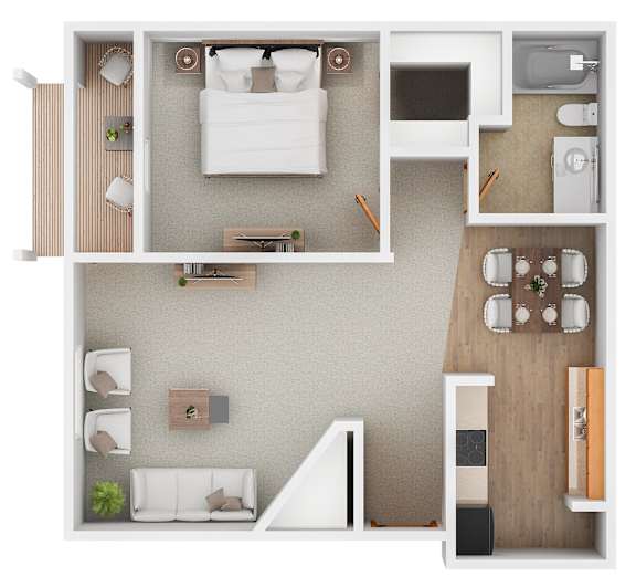 Floor Plan  The A1 floor plan at Autumn Park in Sioux Falls, South Dakota with the 1 bedroom and 1 bathroom.