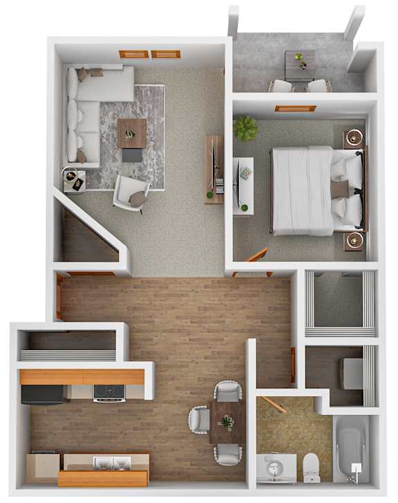 The A2 - Renovated floor plan at Autumn Park in Sioux Falls, South Dakota with the 1 bedroom and 1 bathroom.