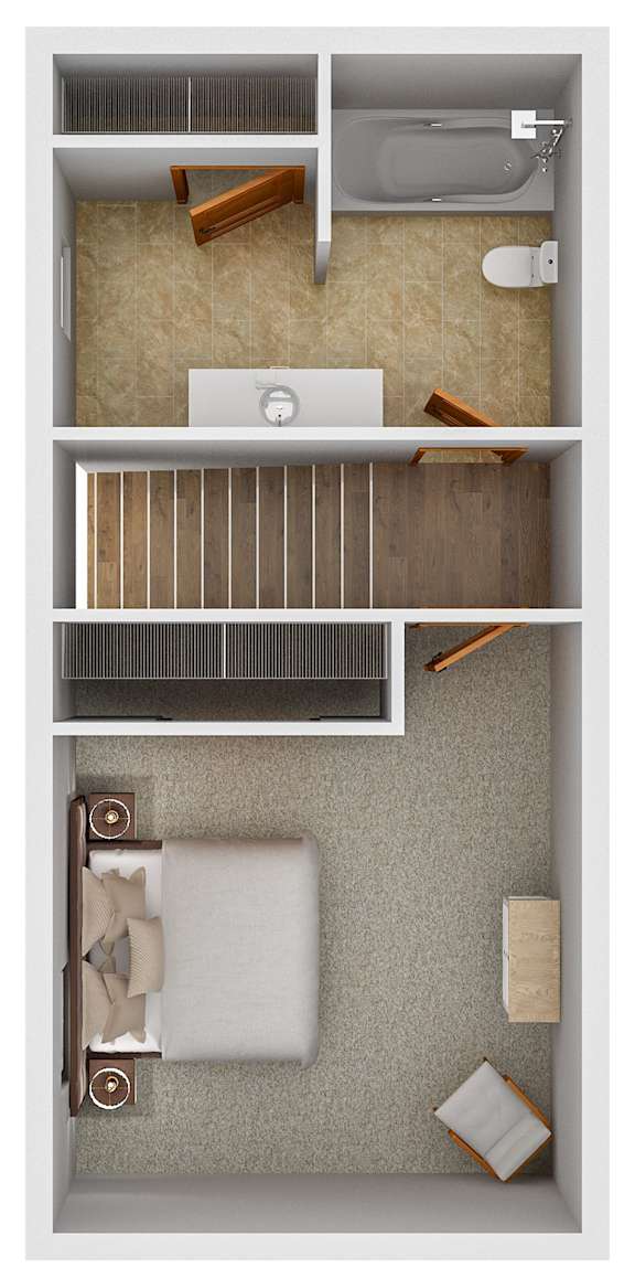 The second floor of the B2 floor plan at Autumn Park in Sioux Falls, South Dakota with 2 bedrooms and 2 bathrooms.