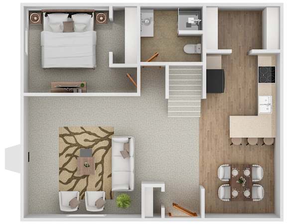 Floor Plan  The first floor of the B2 floor plan at Autumn Park in Sioux Falls, South Dakota with 2 bedrooms and 2 bathrooms.