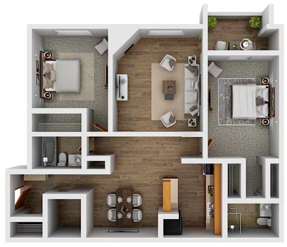 Floor Plan  The B3 floor plan at Autumn Park in Sioux Falls, South Dakota with 2 bedrooms and 2 bathrooms.