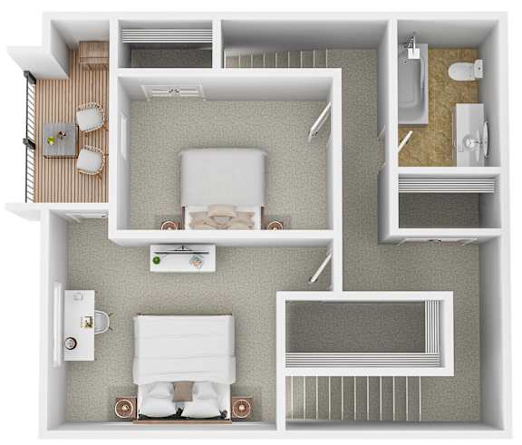 Floor Plan  The second floor of the B4 floor plan at Autumn Park in Sioux Falls, South Dakota with 2 bedrooms and 2 bathrooms.