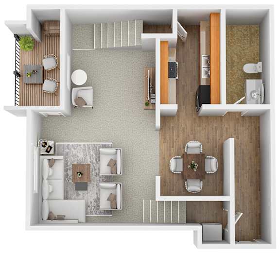 The first floor of the B4 floor plan at Autumn Park in Sioux Falls, South Dakota with 2 bedrooms and 2 bathrooms.