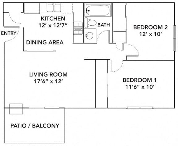 2 bed 1 bath A at Sutton Hill Apartments, Des Moines, IA, 50320