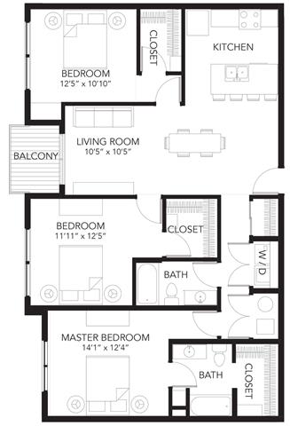 D1 3Bed 2Bath at Vue Apartments, Des Moines, IA