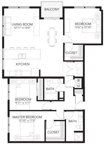 D3 3Bed 2Bath at Vue Apartments, Des Moines, Iowa