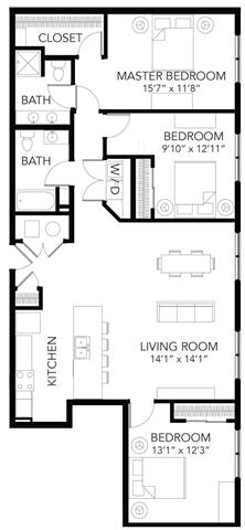 D5 3Bed 2Bath at Vue Apartments, Des Moines
