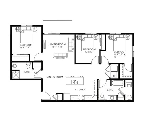 3Bed 2Bath-A at Meadowlark Place Apartments, Grimes, IA,  50111