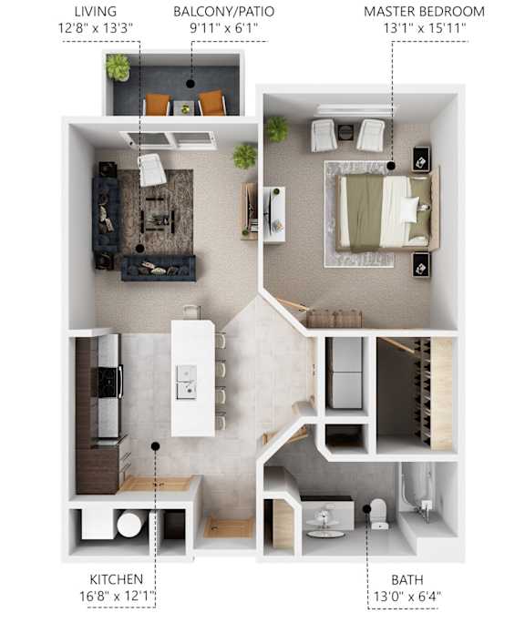 Floor Plan  A4 1 bedroom 1 bathroom floor plan at Lake Shore Apartments in Ankeny, Iowa 50021.