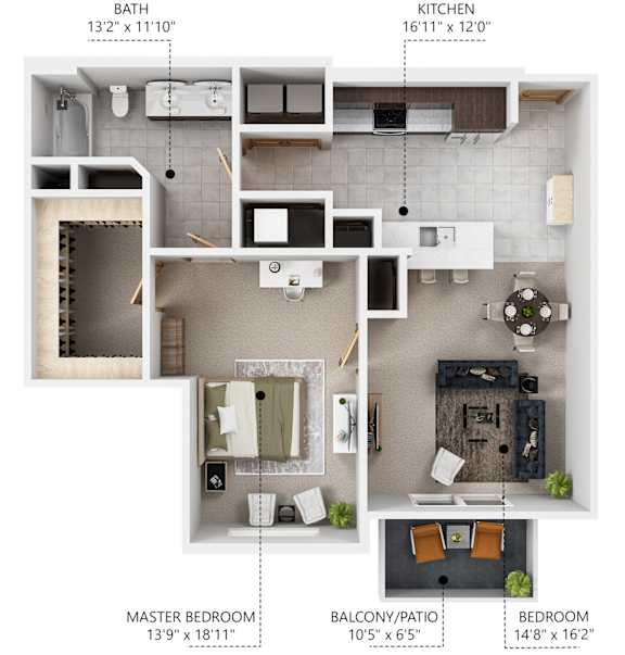 Floor Plan  A7 1 bedroom 1 bathroom floor plan at Lake Shore Apartments in Ankeny, Iowa 50021.