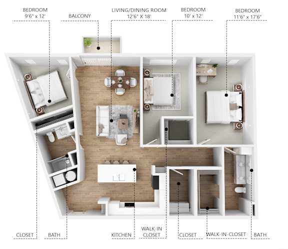 C1 Floor Plan at Linc, Des Moines, 50309