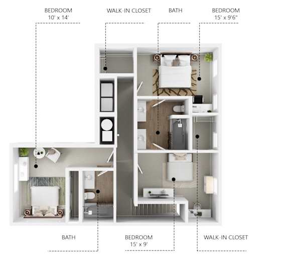 D1 Floor Plan at Linc, Des Moines, 50309