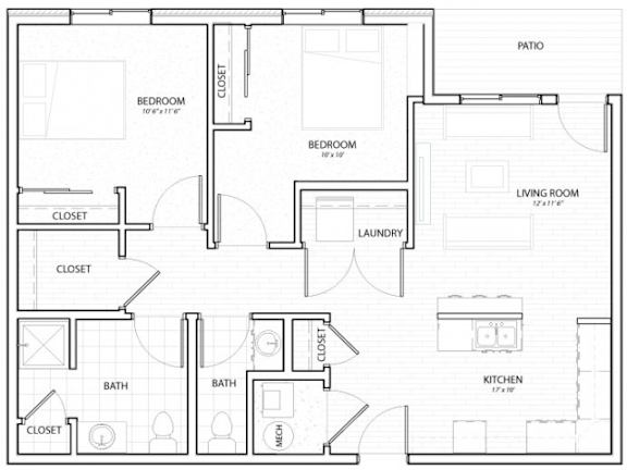 C2 2Bed 2Bath-G at Melbourne Apartments, Des Moines, IA