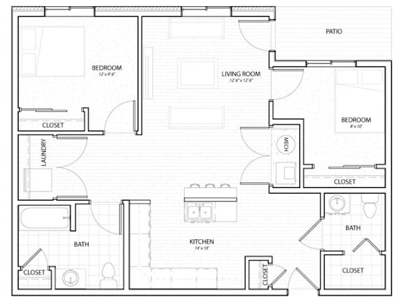 C3 2Bed 2Bath-A at Melbourne Apartments, Des Moines, Iowa