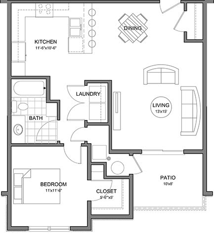 1 bedroom 1 bath B at Stonegate Crossing Apartments, Clive, IOWA