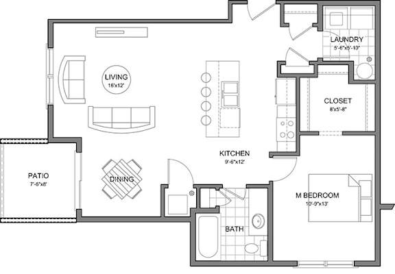 1 bedroom 1 bath F at Stonegate Crossing Apartments, Clive, IA, 50325