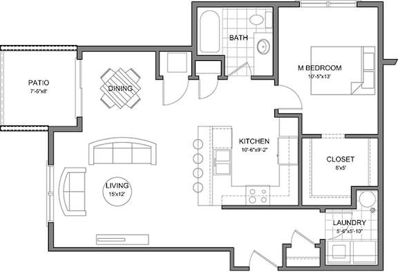 1 bedroom 1 bath J at Stonegate Crossing Apartments, Clive