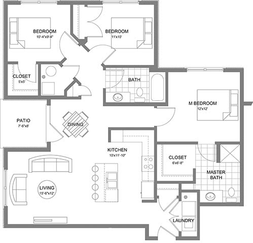 3 bed 2 bath D at Stonegate Crossing Apartments, Clive, IA